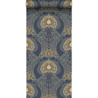 Estahome Behang Vintage Bloemen In Art Nouveau Stijl Vergrijsd Blauw  