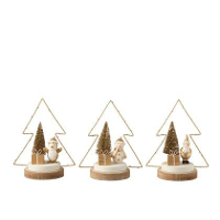 J Line Kerstboom+led Kerst Hout Wit|goud|naturel Assortiment Van 3