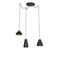 Qazqa Moderne Hanglamp 3 Lichts Zwart Met Goud   Mia