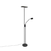 Qazqa Moderne Vloerlamp Zwart Incl. Led En Dimmer Met Leeslamp  