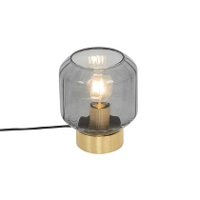 Qazqa Moderne Tafellamp Messing Met Smoke Glas   Stiklo