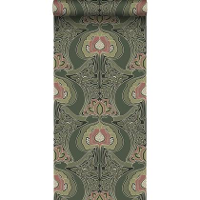 Estahome Behang Vintage Bloemen In Art Nouveau Stijl Donkergroen   0.5