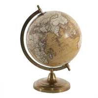 Clayre & Eef Wereldbol 22x30 Cm Geel Bruin Hout Metaal Globe