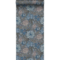 Estahome Behang Vintage Bloemen Vergrijsd Blauw En Warm Grijs   0.53 X
