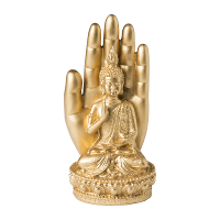 Boeddha Zittend In Hand   Goud   10x9x20 Cm
